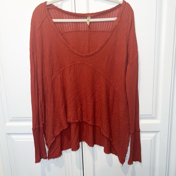 We the Free Pacific Thermal Terracotta Long Sleeve Raw Hem Boho Top Size Small - Picture 2 of 8